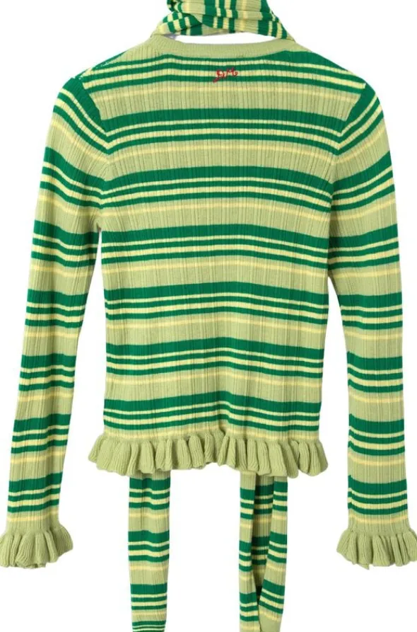 ANELIS COTTON MERINO BLEND CARDIGAN- GREEN STRIPE