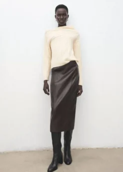 Asymmetrical wool blend cable knit sweater
