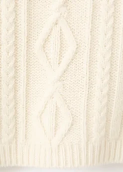 Asymmetrical wool blend cable knit sweater