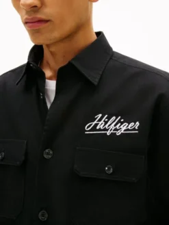 Back Logo Herringbone Relaxed Fit Overshirt