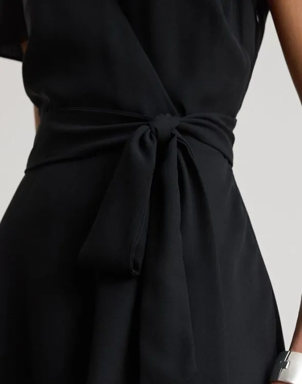 Belted Georgette Surplice Dress