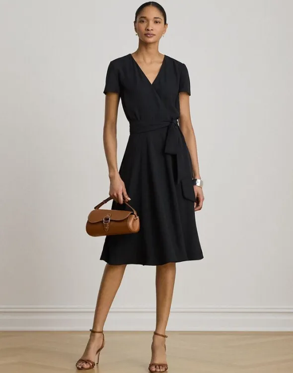 Belted Georgette Surplice Dress