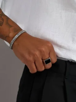 Black Zircon Signet Ring in Silver