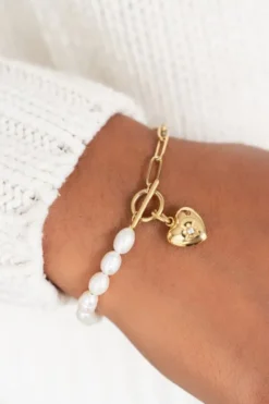 Bracelet chain pearls heart charm