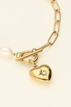Bracelet chain pearls heart charm