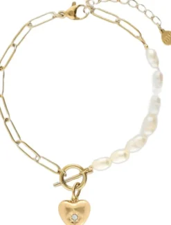 Bracelet chain pearls heart charm