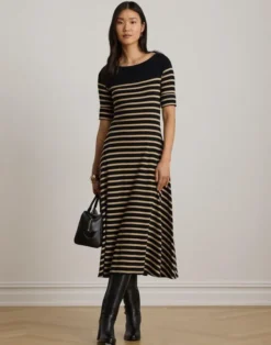 Breton-Stripe Cotton Ribbed Midi Dress