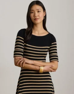 Breton-Stripe Cotton Ribbed Midi Dress