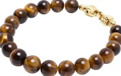 Brown Tiger Eye Healing Bracelet with Gold Lock