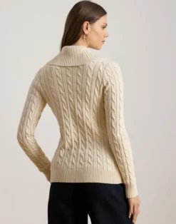 Buckle-Trim Cable Shawl-Collar Cardigan