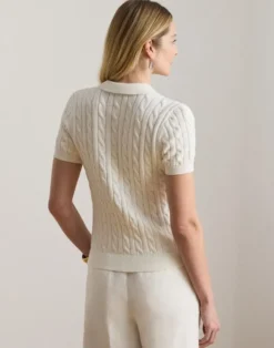 Cable-Knit Cotton Polo Sweater