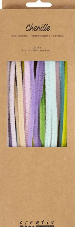 Chenille, L: 30 cm, tykkelse 6 mm, pastelfarver, 25stk.