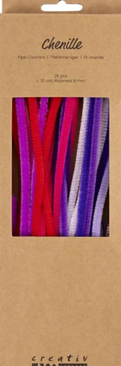 Chenille, L: 30 cm, tykkelse 6 mm, lilla/pink harmoni, 25stk