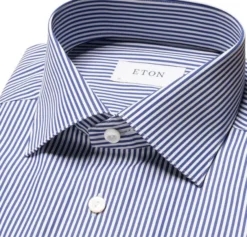 Contemporary Fit Dark Blue Bengal Striped Elevated Poplin Shirt