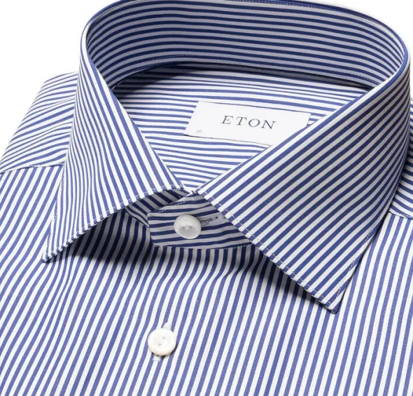Contemporary Fit Dark Blue Bengal Striped Elevated Poplin Shirt