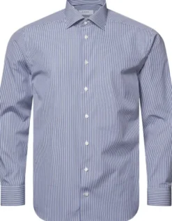Contemporary Fit Dark Blue Bengal Striped Elevated Poplin Shirt