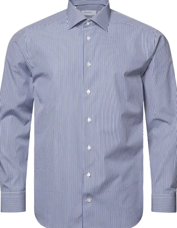 Contemporary Fit Dark Blue Bengal Striped Elevated Poplin Shirt