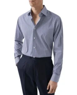 Contemporary Fit Dark Blue Bengal Striped Elevated Poplin Shirt