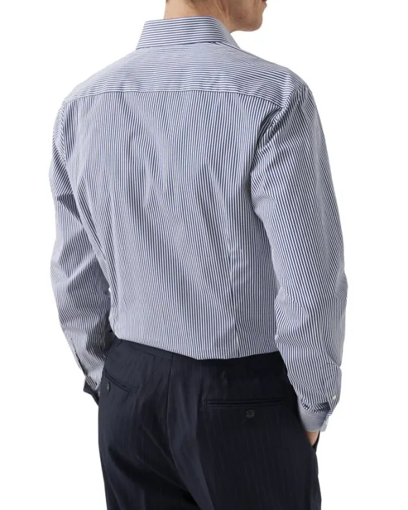 Contemporary Fit Dark Blue Bengal Striped Elevated Poplin Shirt