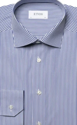 Contemporary Fit Dark Blue Bengal Striped Elevated Poplin Shirt