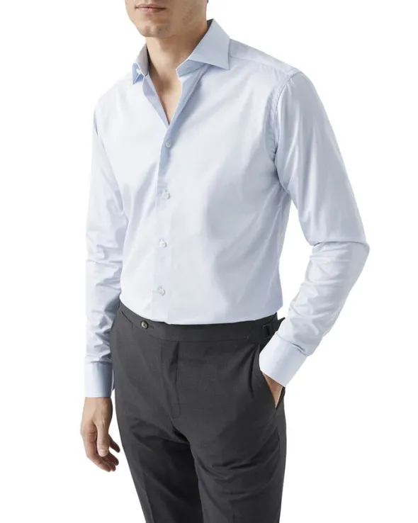 Contemporary Fit Light Blue Solid Elevated Twill Shirt