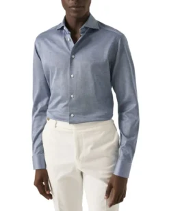 Contemporary Fit Mid Blue Solid Filo Di Scozia Pique Shirt