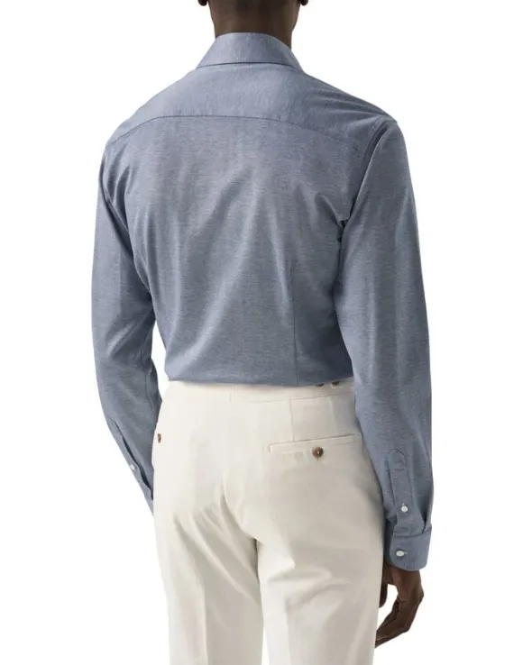Contemporary Fit Mid Blue Solid Filo Di Scozia Pique Shirt