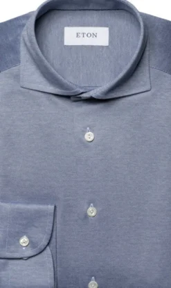Contemporary Fit Mid Blue Solid Filo Di Scozia Pique Shirt
