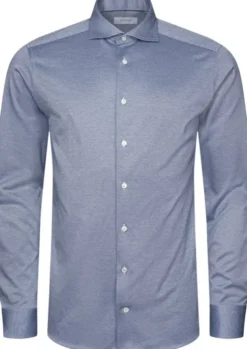 Contemporary Fit Mid Blue Solid Filo Di Scozia Pique Shirt