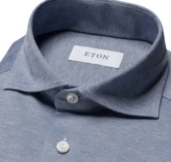 Contemporary Fit Mid Blue Solid Filo Di Scozia Pique Shirt