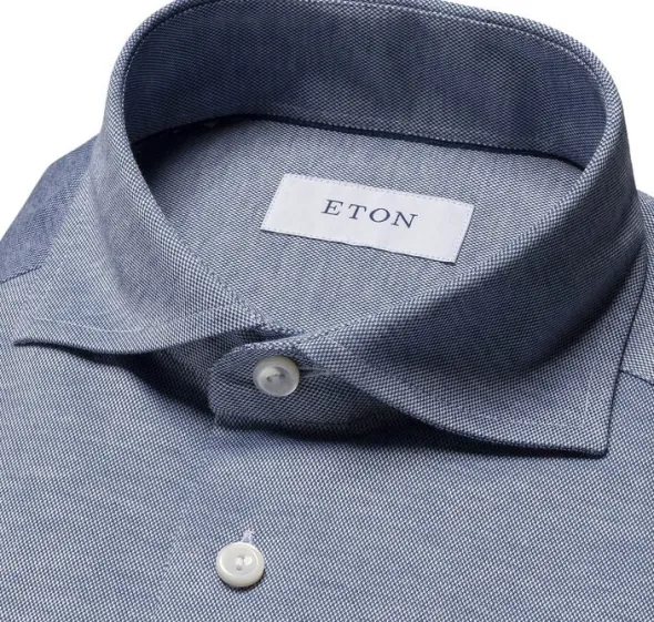 Contemporary Fit Mid Blue Solid Filo Di Scozia Pique Shirt