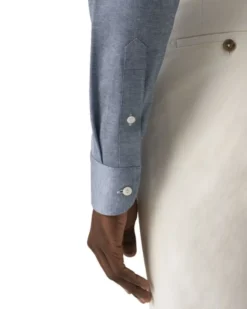 Contemporary Fit Mid Blue Solid Filo Di Scozia Pique Shirt