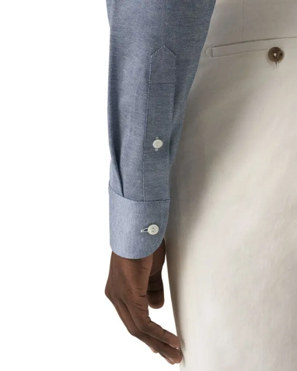 Contemporary Fit Mid Blue Solid Filo Di Scozia Pique Shirt