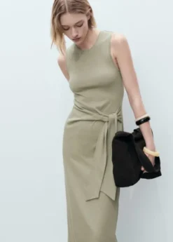 Cotton midi-dress with knot detail