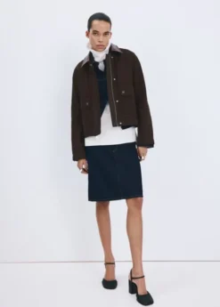 Denim parka with contrasting collar