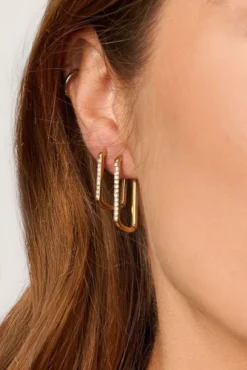 Earring square strass hoop midi