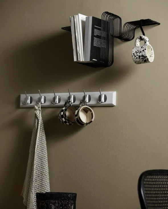 EDGY coat rack, 6 hooks - white w. chrome finish