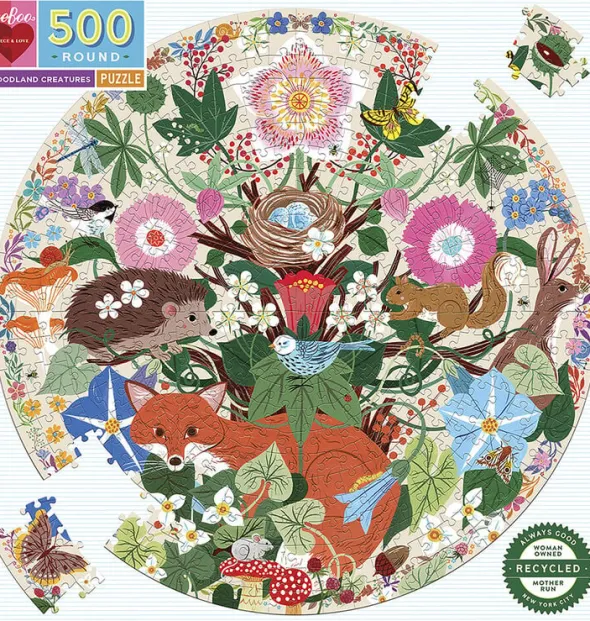 eeBoo - Rundt puslespil 500 brk - Woodland Creatures