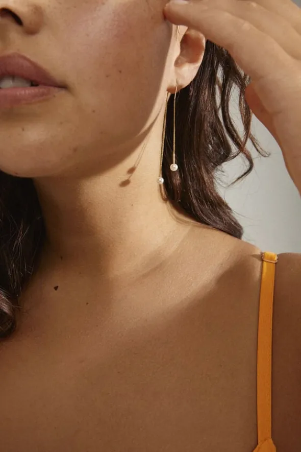 EUONIA pearl chain-earrings gold-plated