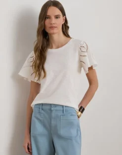 Eyelet Cotton Jersey & Broadcloth Top