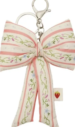 Fabric Bow Keychain Summer Stripes Peach