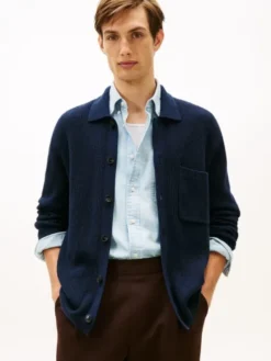 Fisherman Rib-Knit Coach Jacket With Wool