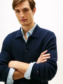 Fisherman Rib-Knit Coach Jacket With Wool