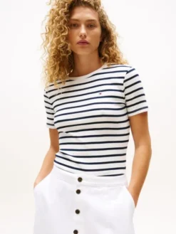 Flag Embroidery Crew Neck Slim T-Shirt