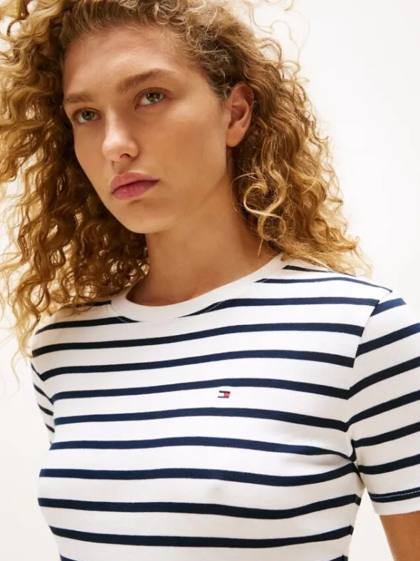 Flag Embroidery Crew Neck Slim T-Shirt