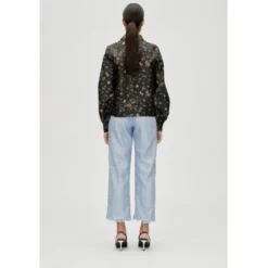 2067 Flat Textured Poly, Gathered Ruffle Long Sleeve Top