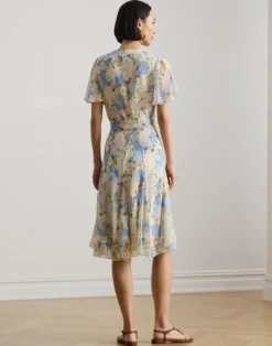 Floral Crinkle Georgette Surplice Dress