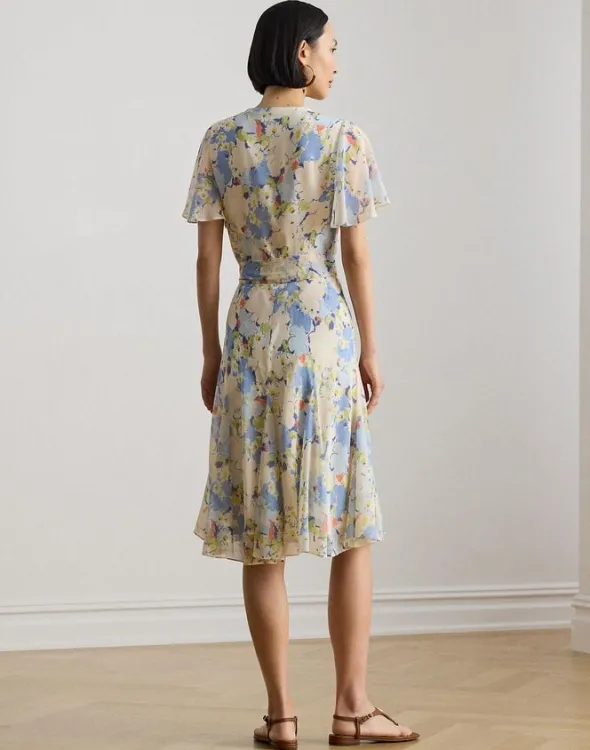 Floral Crinkle Georgette Surplice Dress