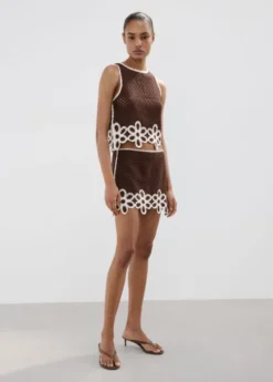 Floral-embroidered crochet top