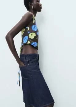 Floral-print open-back cropped blou